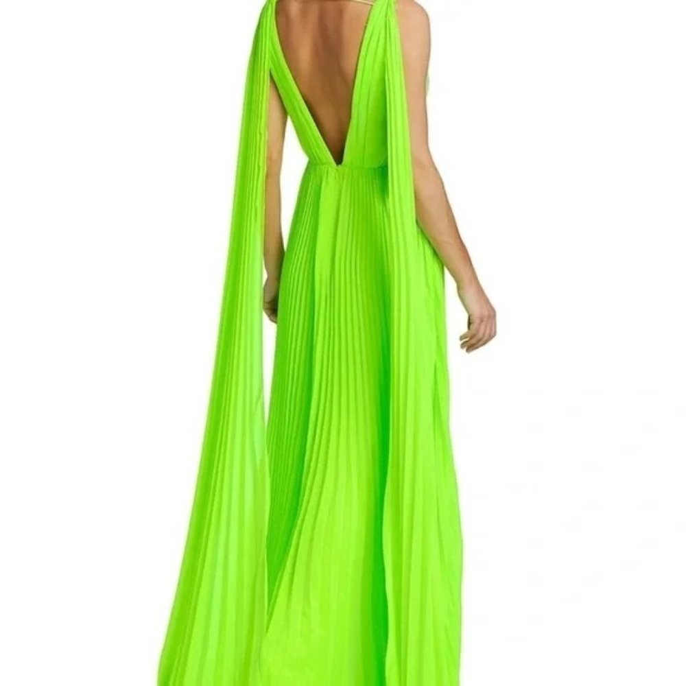 ML Monique Lhuillier Neon Pleated Chiffon Maxi Evening Gown Size US 4 - Picture 3 of 7
